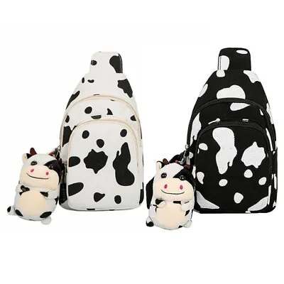 Casual Chest Bag Business Male Bag Multi-Functional Women Backpack Cow Print • £8.82