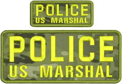 POLICE US MARSHAL Embroidery Patches  4x10 And 2x5  Hook On Back MULTICAM/YELLOW • $16.75