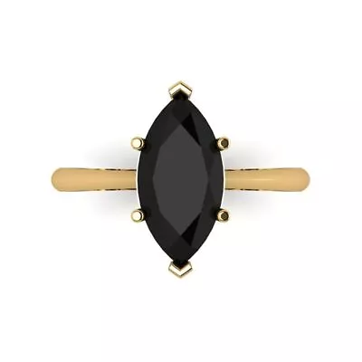 2.5 Ct Marquise Cut Onyx Gem Solid 18k Yellow Gold Wedding Promise Bridal Ring • £438.13