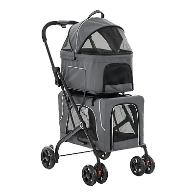 Double Pet Stroller For 2 Pets Foldable 3-in-1 Dog Stroller Pet Travel Cart • £84.95