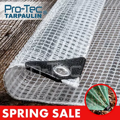 200gsm Heavy Duty Reinforced Mesh Clear Waterproof Tarpaulin Cover Mono Sheet  • £5.99