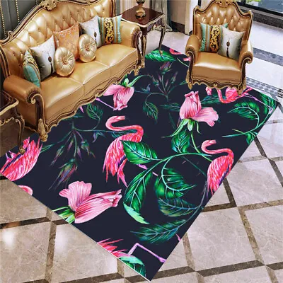 Flamingo Tropical Grass Carpet Bedroom Decorative Rug Door Anti-slip Mat Kitchen • £33.85