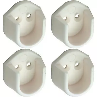 4 X White Rail End Supports Brackets For Oval Wardrobe Rails Poles (4 = 2 Pairs) • £2.49