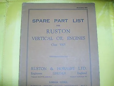 £10 • Buy Ruston And Hornsby VRB Spare Parts Manual     ---book