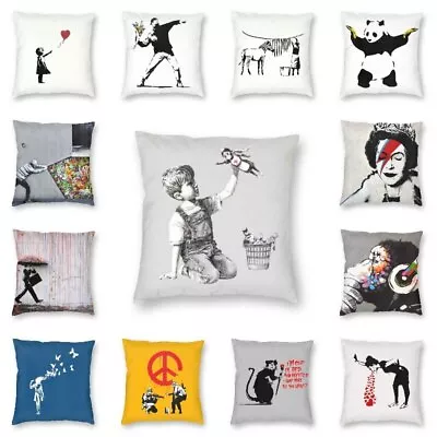 Classic Banksy Street Graffiti Pop Art Square Pillow Case Girl Cushion Cover • $8.79