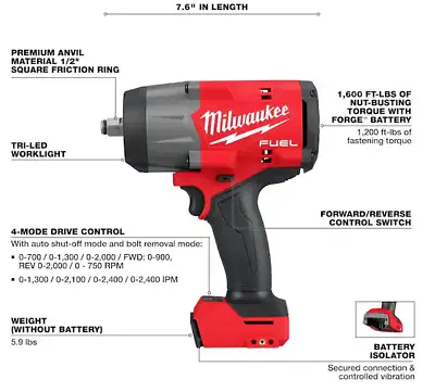 Brand New Milwaukee 2967-20 M18 FUEL 18V 1/2  High Torque Impact Wrench • $279.99