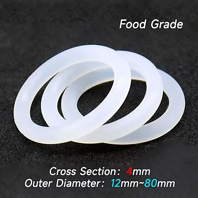 10Pcs Food Grade Clear Silicone Rubber O Rings 12mm - 80mm Outer Dia 4.0mm Thick • £1.67