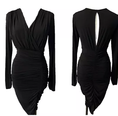 BCBGMAXAZRIA Dalton Dress M Medium Black Open Back Stretch Long Sleeve • $59.99