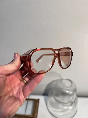 Vtg American Optical Safety Glasses 5-3/4 Z87 Lens Bridge 17 Red Clear STEAMPUNK • $28