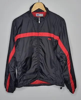 Vintage Fila Jacket Mens Size XL Black Red Full Zip Windbreaker Nylon Logo Mesh • $14.40