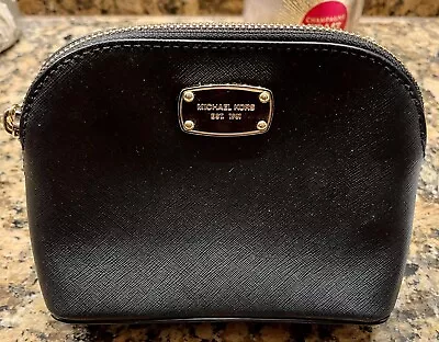 Michael Kors Leather Small Zip Dome Cosmetic Pouch Black • $29.99