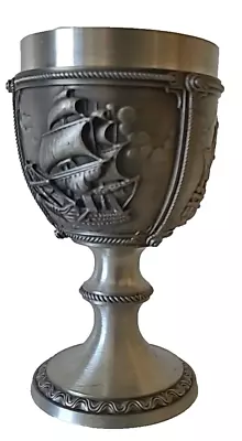 Vintage German SKS 12cm Pewter Wine Chalice Goblet Ships Galleons Never Used • $31.01