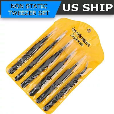 6 X ESD Precision Anti Static Tweezers Set Stainless Steel Tool For Electronics • $5.95