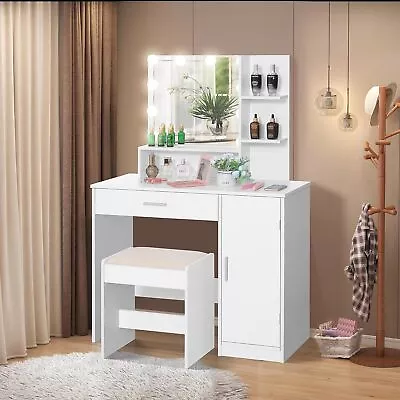 3 Color Lighted Vanity Set Makeup Dressing Table With Led Mirror Dresser Cabinet • $138.82