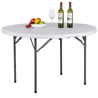4 Ft Round Bi-Fold Plastic Camping Table White For Party Banquet Patio Furniture • $75.58