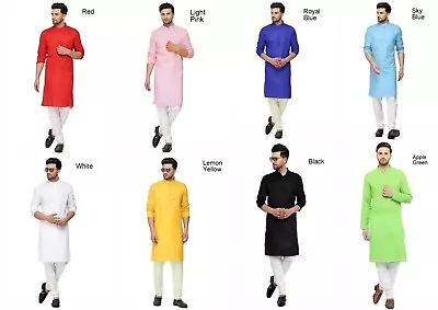 Men's Indian Traditional Kurta Long Kurta Fancy Plain Kurta Pajama Suit 16-PJ7 • £20.99