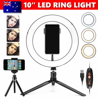 10 Inch LED Ring Light With Stand And Phone Holder Make-up For Camera IPhone AU • $26.39