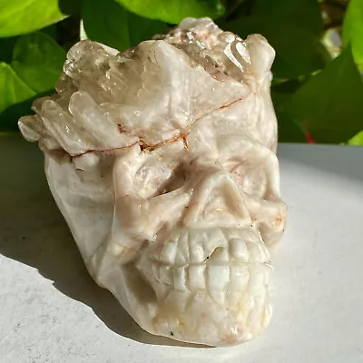 2.09LB Rare Natural White Clusters Quartz Hand Carved Crystal Skull Decoration • $0.99