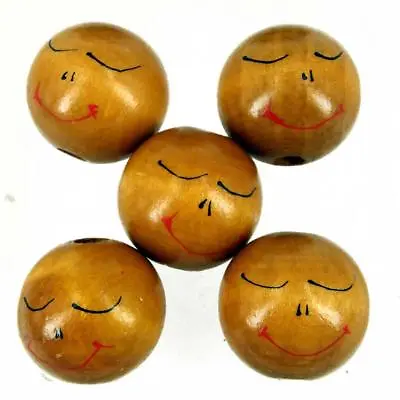 Brown Ethnic Sleeping Wooden Doll Head Beads 29 Mm Faces -Hole 6 Mm W9 X 10 • £5.99