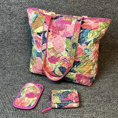 Vera Bradley Handbag Pink Floral Shoulder Bag Weekender 3 Pc Set • $58.40
