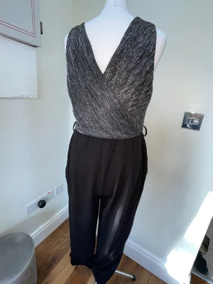 £19.90 • Buy Brand New Pink Boutique Silver Lurex Wrap Over Jumpsuit Black Size 14 With Tags