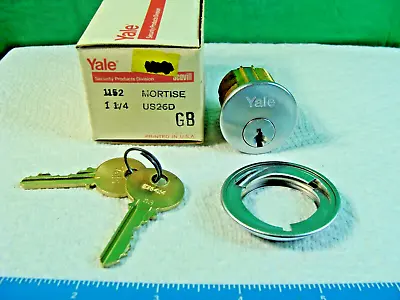 Yale Mortise Cylinder Lock 1152 1-1/4 US26D 2-Keys Satin NIB NOS Key-GB Scovill • $20