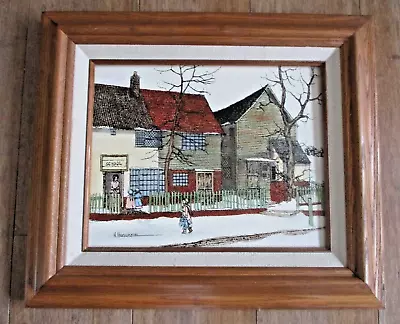 Signed H. Hargrove Framed Serigraph Oil Painting SCHOOL HOUSE WINTER SCENE • $29