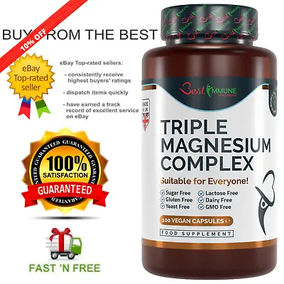 Natural Triple Magnesium Complex Nothing Artificial Added 100 Vegan Capsules • £9.97