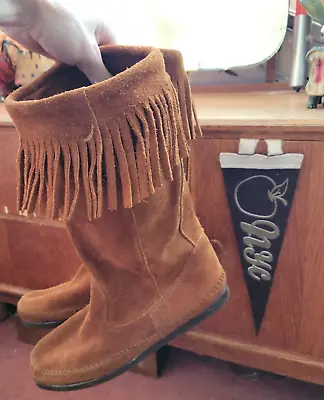Minnetonka Boho Womens Brown Suede Layer Fringe Moccasins Boots • £44