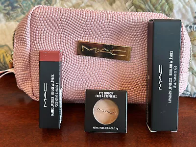 MAC Cosmetics Set - Lipstick #617 Lip Glass Naked Lunch Eyeshadow & Makeup Bag • $25