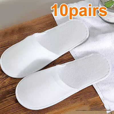 10 Pairs Disposable Towelling Hotel Slippers  Terry Non Slip Guest Closed Toe • £7.69