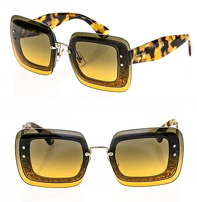MIU MIU REVEAL 01R MU01RS Orange Brown Glitter Tortoise Rectangle Sunglasses • $177.84