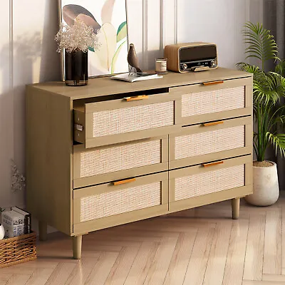 6 Drawer Rattan Dresser Storage Cabinets Chests Of Drawers For Bedroom Office • $263.99