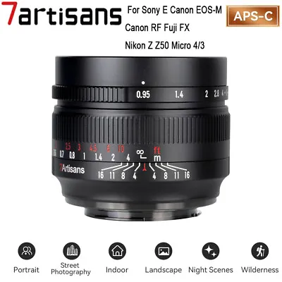 7artisans 50mm F0.95 APS-C MF Large Aperture Lens For Nikon Sony Canon M43 Fuji • $136.86