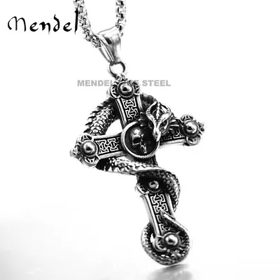 MENDEL Gothic Mens Dragon Skull Cross Pendant Necklace Stainless Steel Jewelry • $14.99