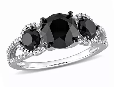 3.00 Carat (ctw) Black & White Diamond Three-Stone Ring In 10k White Gold • $939