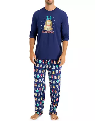 FAMILY PAJAMAS Men's 2-Piece Bah Humbug Dogs Pajama Set Sz M Medium Blue PJs • $24.99