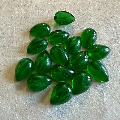 AM1248 Vintage Glass Cabochons 14x10mm Pear Emerald  Flawed  Unfoiled FB (16) • $6.50