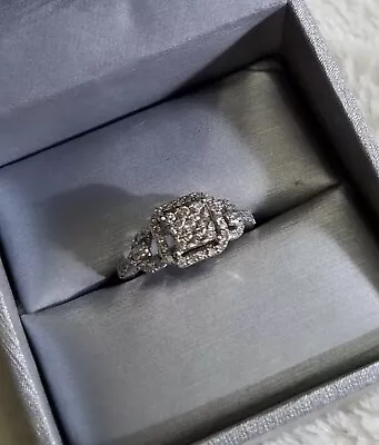 Original Zales 14k White Gold Diamond Belt Ring Engagement Wedding Ring Sz 6 • $590