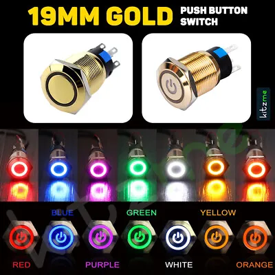 19mm Self Lock Momentary Gold Plated Brass Push Button Light Switch Lamp Power • $14.99