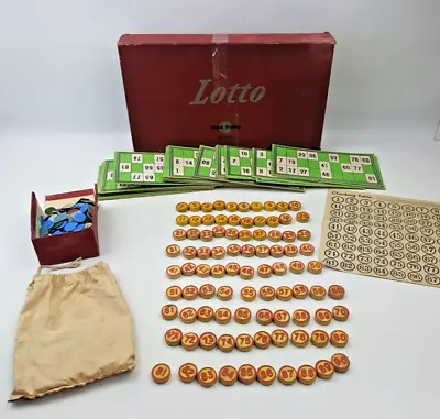 Vintage Lotto (Like Bingo/House) Game In Red Box 90 Game Tokens 1940/50s • £9.49