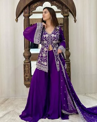 Pakistani Style Designer Faux Georgette Kurta Palazzo With Dupatta For Wedding • $85.14