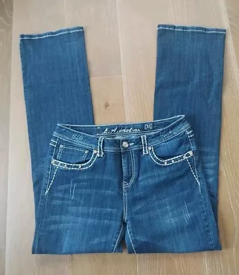 LA Idol USA Womens Jeans Sz 13 35X34 Boot Cut Stretch Dark Wash Mid. Rise Bling • $22