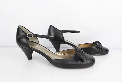 Minelli Open Court Shoes Flanged Black Leather Knot T 39 Very Good Condition • $55.11
