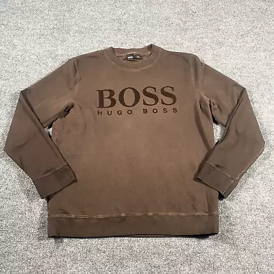 Hugo Boss Mens 2XL Crew Neck Spell Out Sweater Faded Brown Designer Jumper • $38