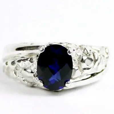 925 Sterling Silver Men's Nugget Ring Created Blue Sapphire SR368 • $62.07