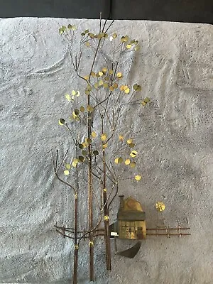 Curtis Jere Signed Farm & Tree Metal Wall Sculpture Art Hanging MCM • $349