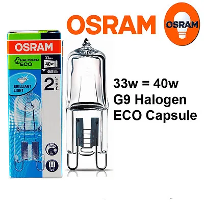 £10.71 • Buy 1 X OSRAM 33W = 40W G9 2 Pin Halopin Lamp Clear Halogen Capsule Dimmable Bulb
