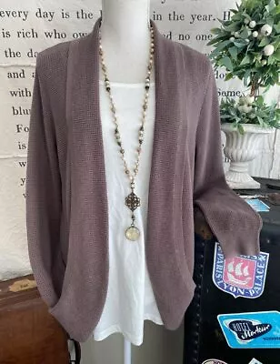 Belle Kim Gravel Mink Taupe Waffle Stitch Cardigan Sweater New • $29.95