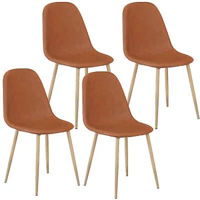 Set Of 4 Dining Room Side Chairs Mid Century Washable PU Cushion Seat Back Brown • $110.58